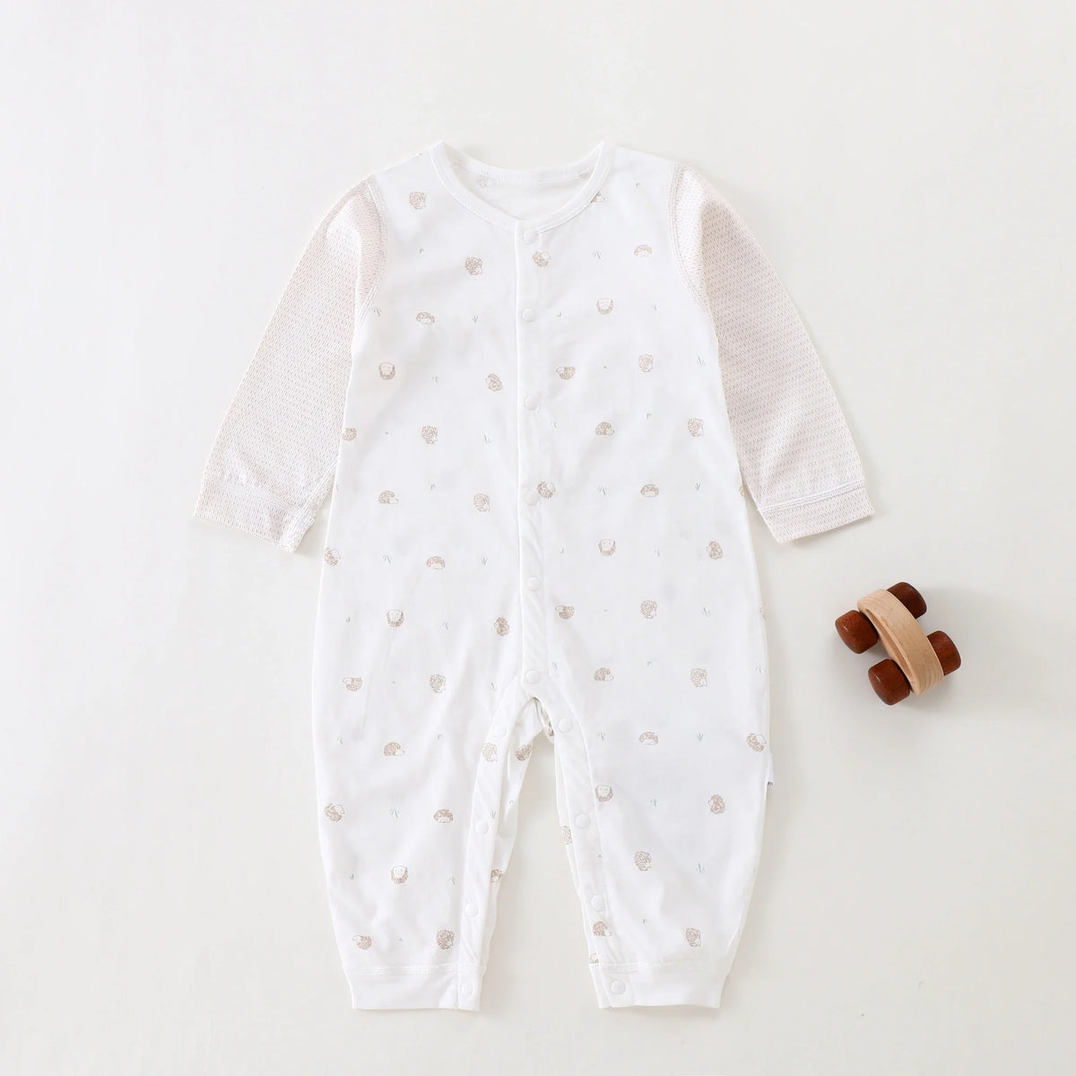 Khaki Printed Pajamas Romper for Baby Image