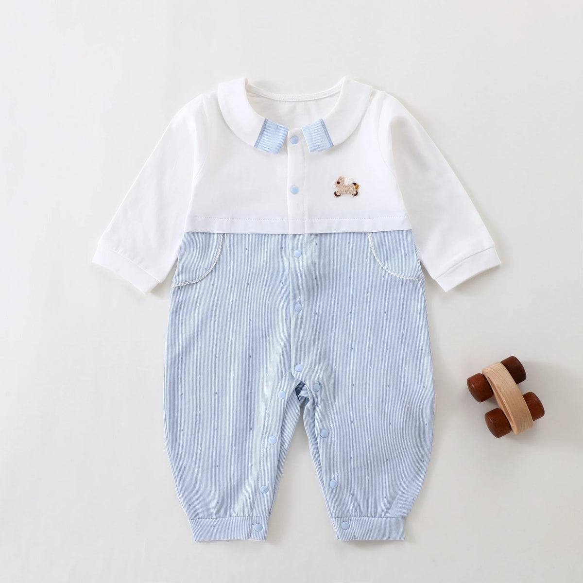 Blue Printed Classic Romper for Baby Boy Image