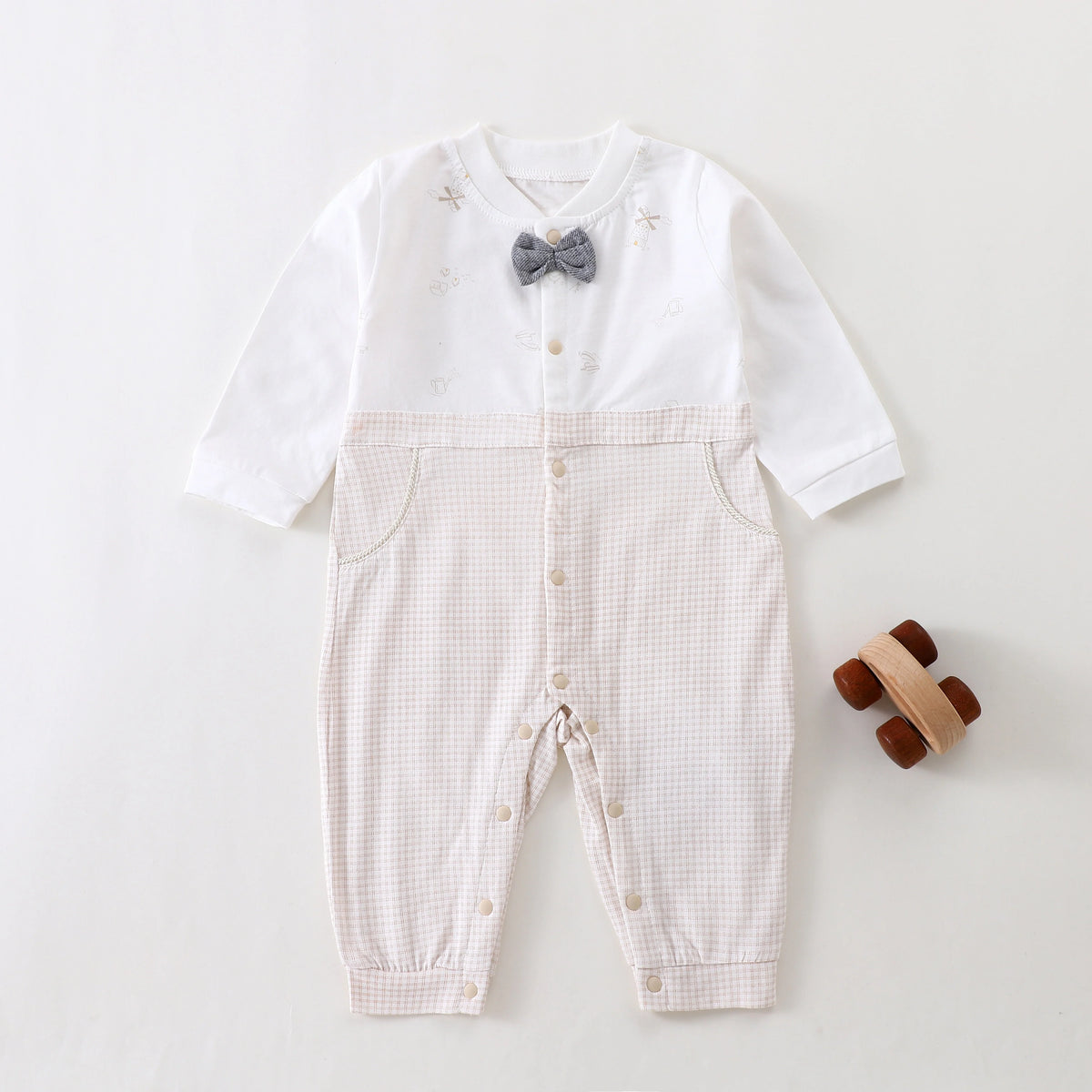 Coffee Checked Classic Romper for Baby Boy Image
