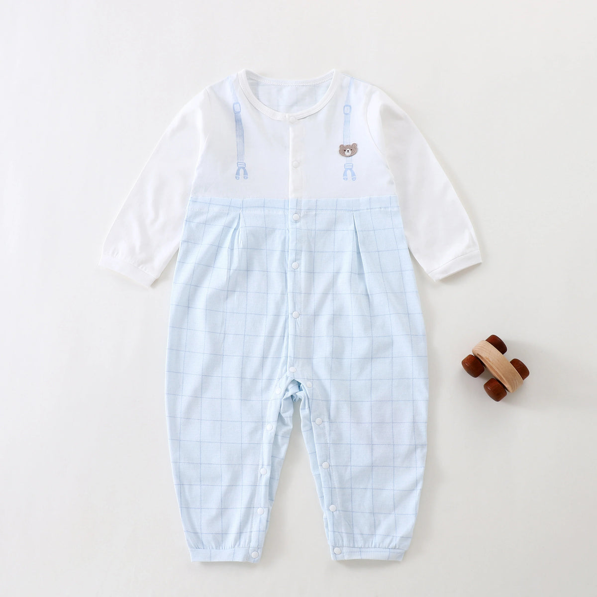 Blue Checked Classic Romper for Baby Boy Image