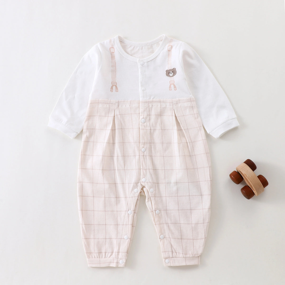 Khaki Checked Classic Romper for Baby Boy Image