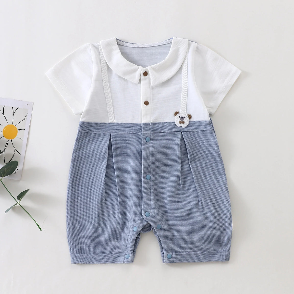 Gray Color-Blocked Classic Romper for Baby Boy Image