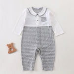 Gray Striped Classic Romper for Baby Boy Image