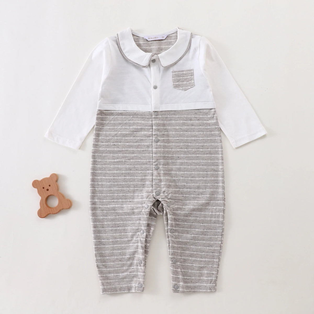 Khaki Striped Classic Romper for Baby Boy Image