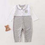 Khaki Striped Classic Romper for Baby Boy Image