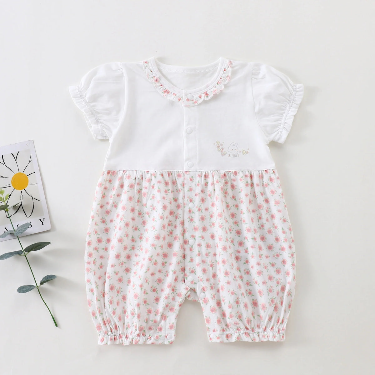 Pink Floral Classic Romper for Baby Girl Image