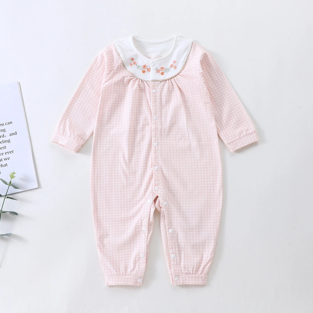Pink Checked Classic Romper for Baby Girl Image