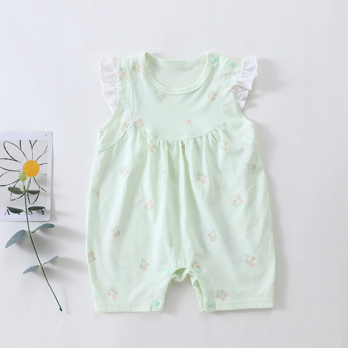 Green Floral Classic Romper for Baby Girl Image