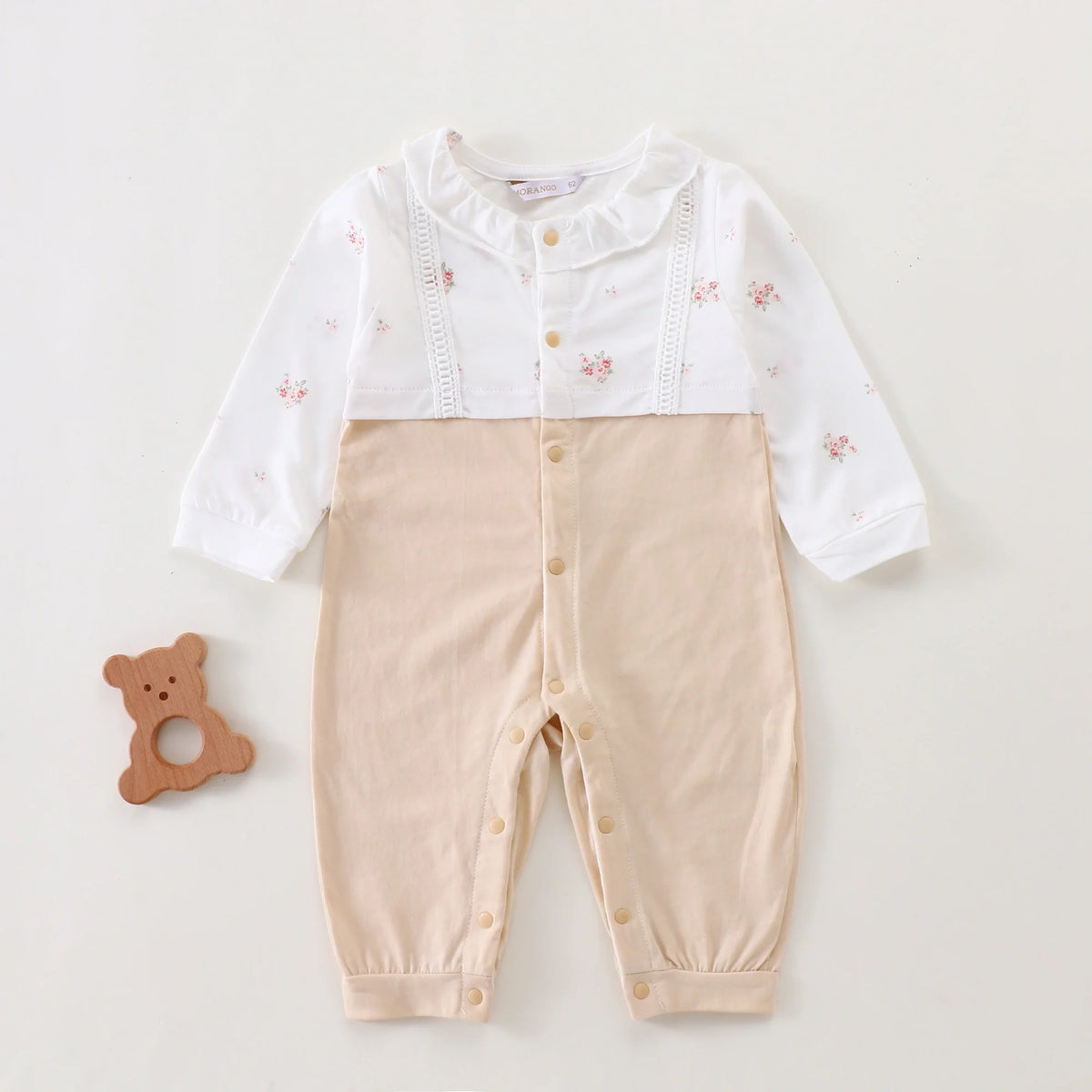 Khaki Floral Classic Romper for Baby Girl Image