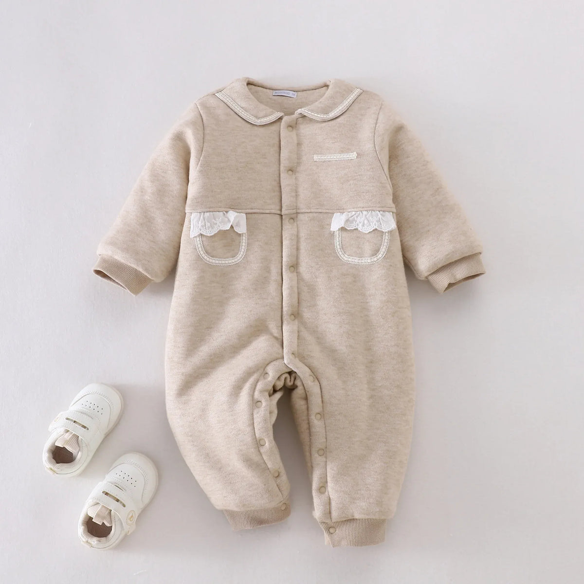 Beige Solid Pajamas Romper for Baby girl Image
