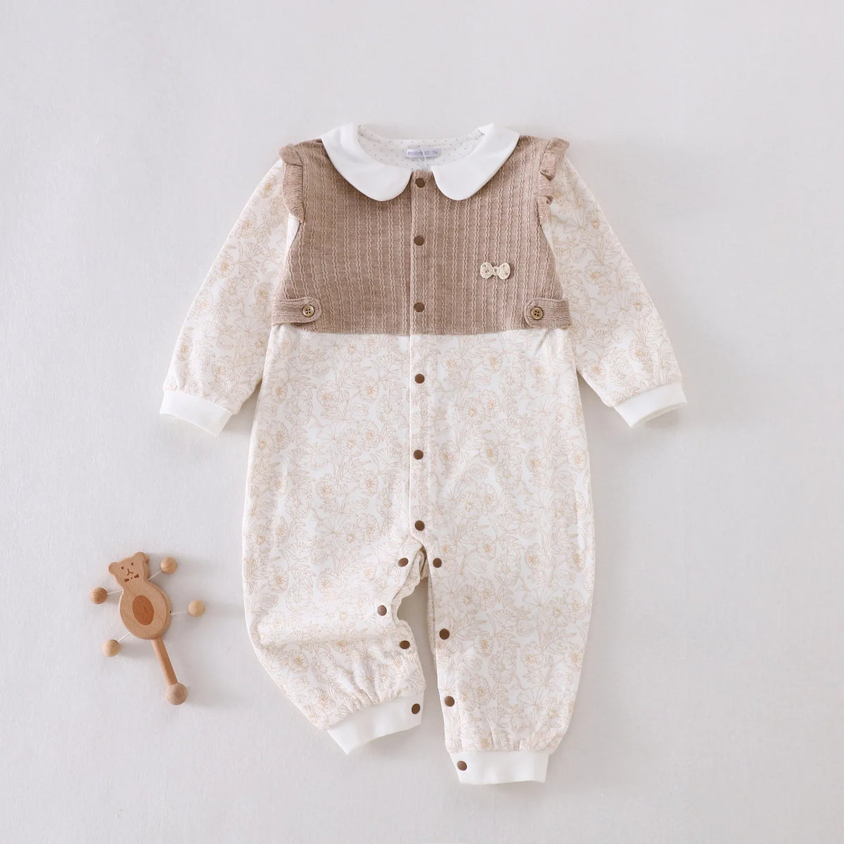 Khaki Floral Pajamas Romper for Baby girl Image
