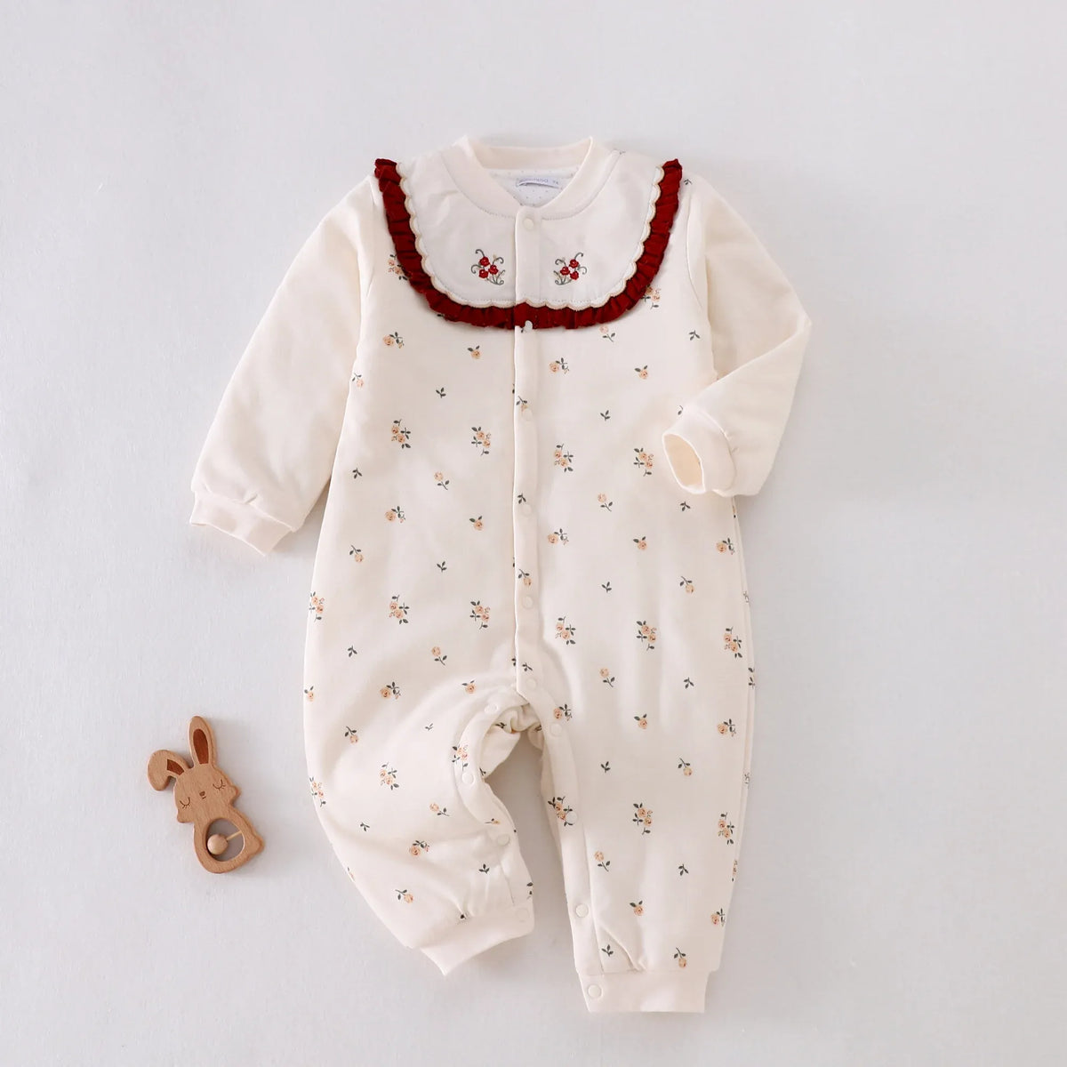 Light Beige Floral Pajamas Romper for Baby girl Image