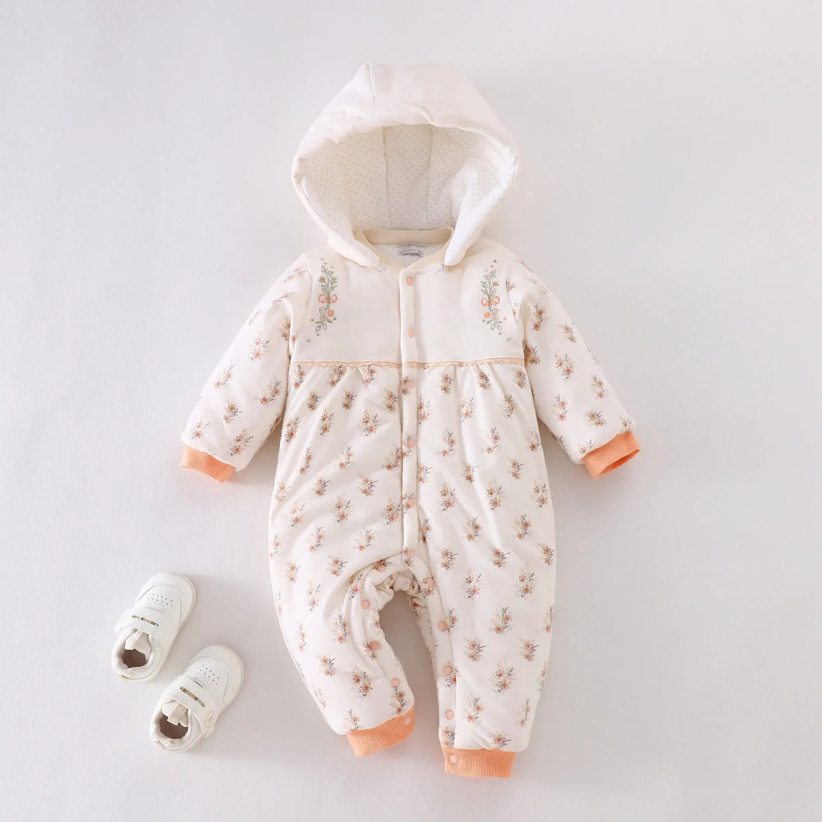 Light Beige Floral Pajamas Romper for Baby girl Image