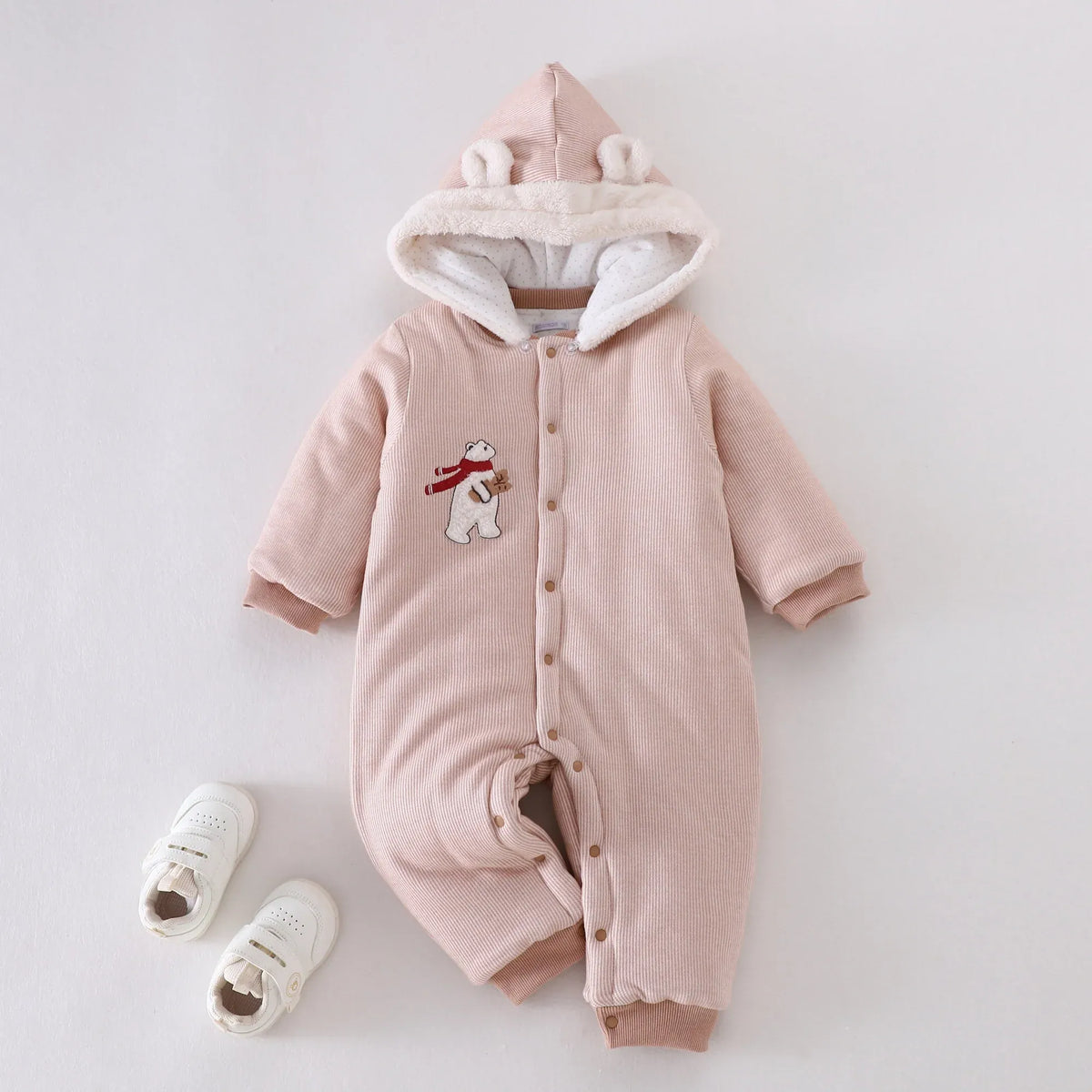 Khaki Striped Pajamas Romper for Baby boy Image