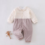 Khaki Color-Blocked Pajamas Romper for Baby boy Image