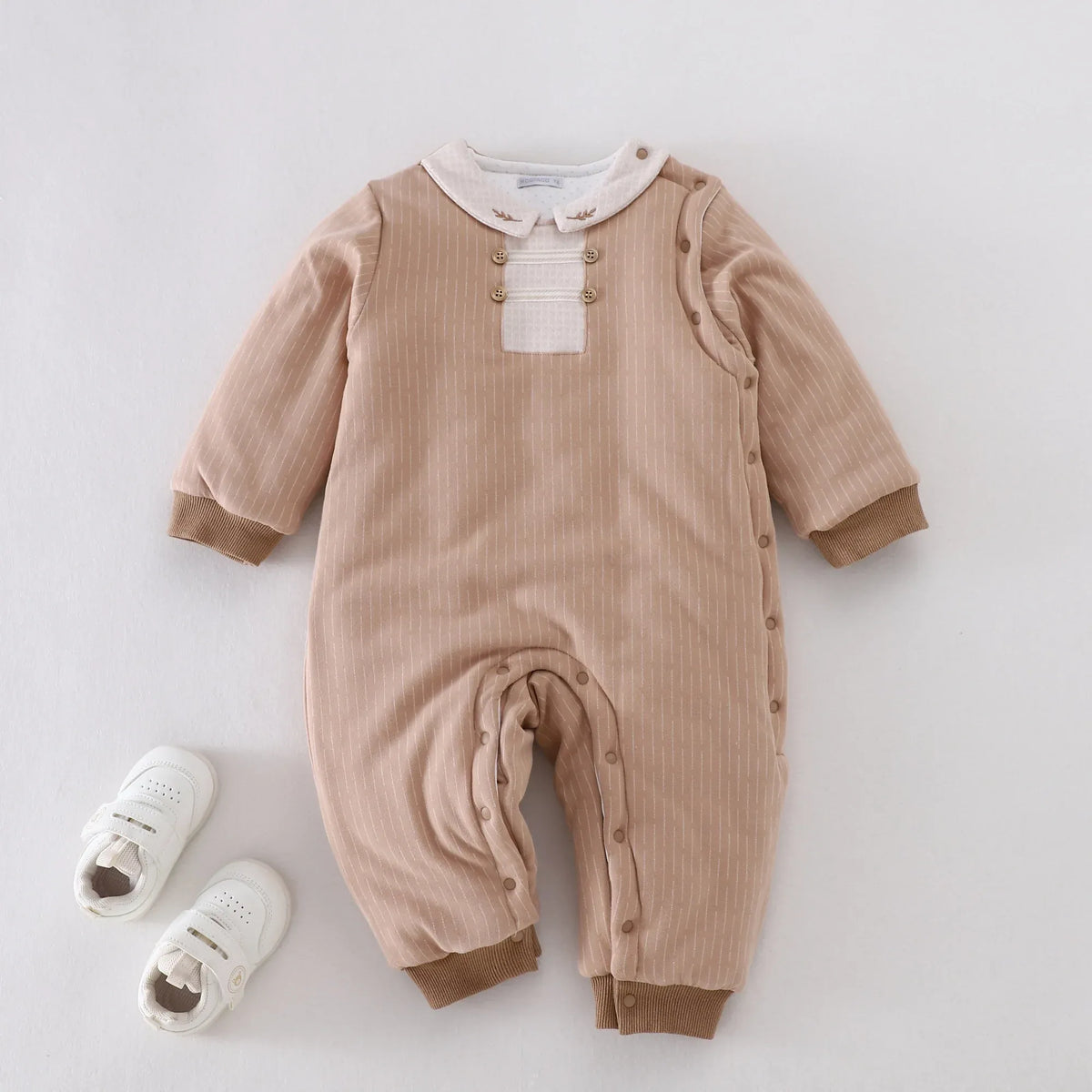 Khaki Striped Pajamas Romper for Baby boy Image