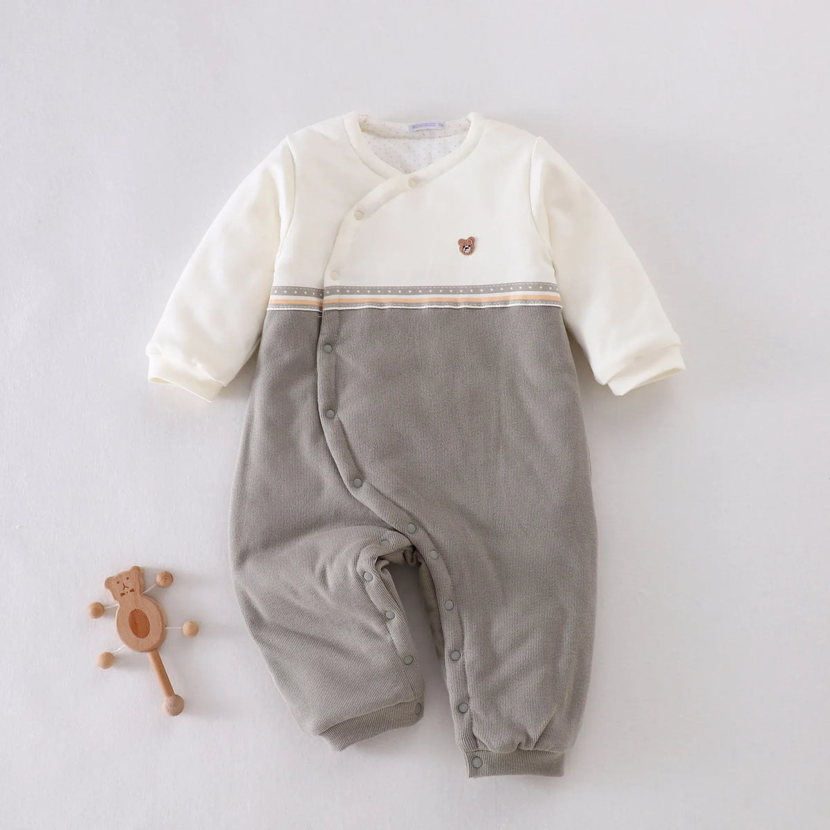 Grey Green Color-Blocked Pajamas Romper for Baby boy Image