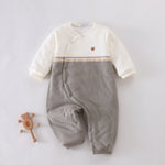 Grey Green Color-Blocked Pajamas Romper for Baby boy Image
