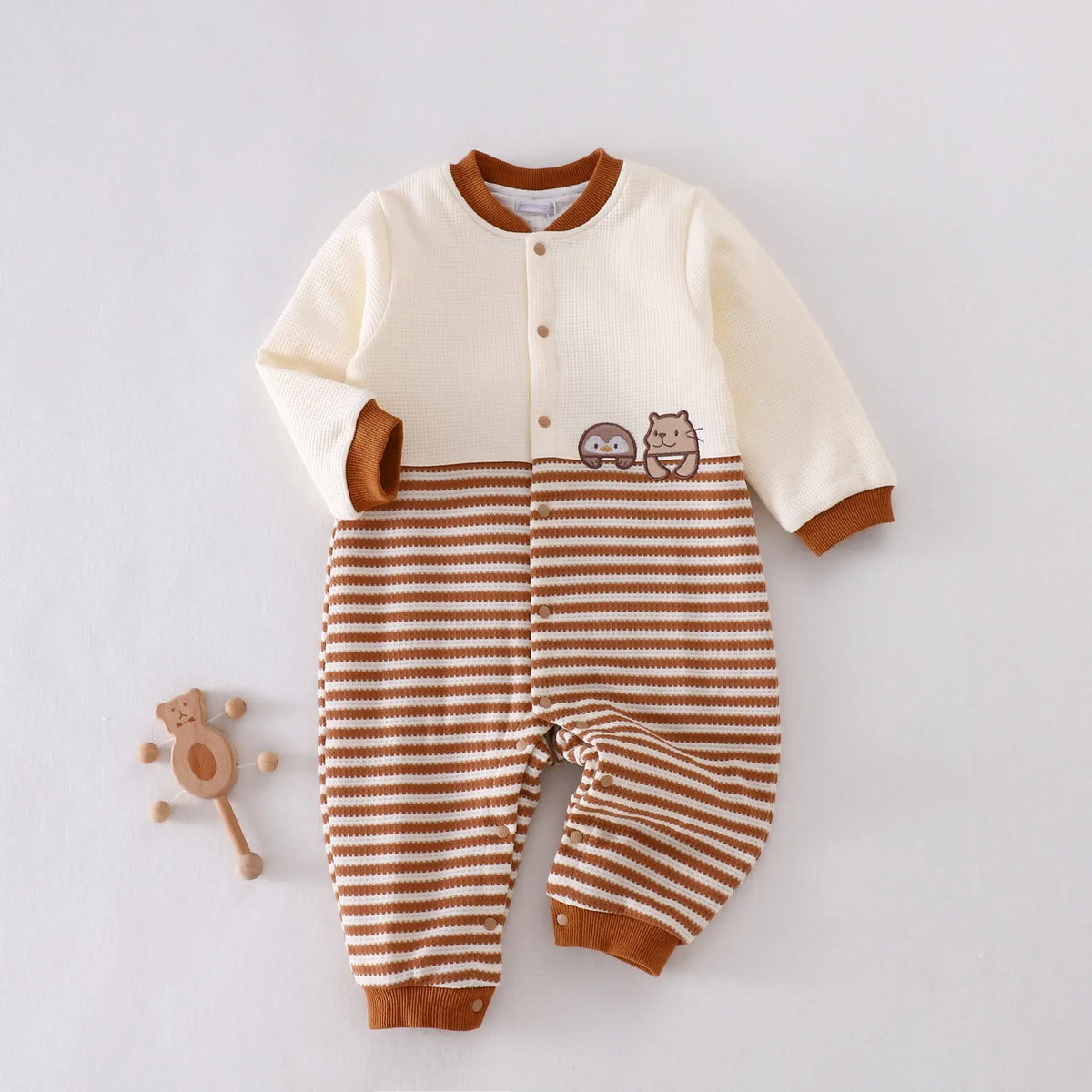 Khaki Striped Pajamas Romper for Baby boy Image
