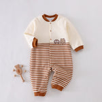 Khaki Striped Pajamas Romper for Baby boy Image