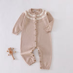 Beige Jacquard Pajamas Romper for Baby boy Image