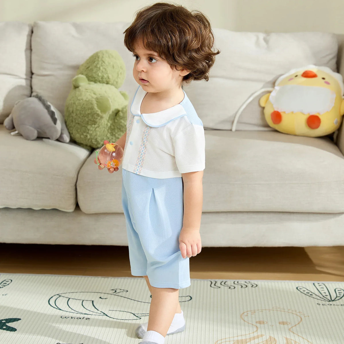 Color-Blocked Basic Romper For Baby boy Image