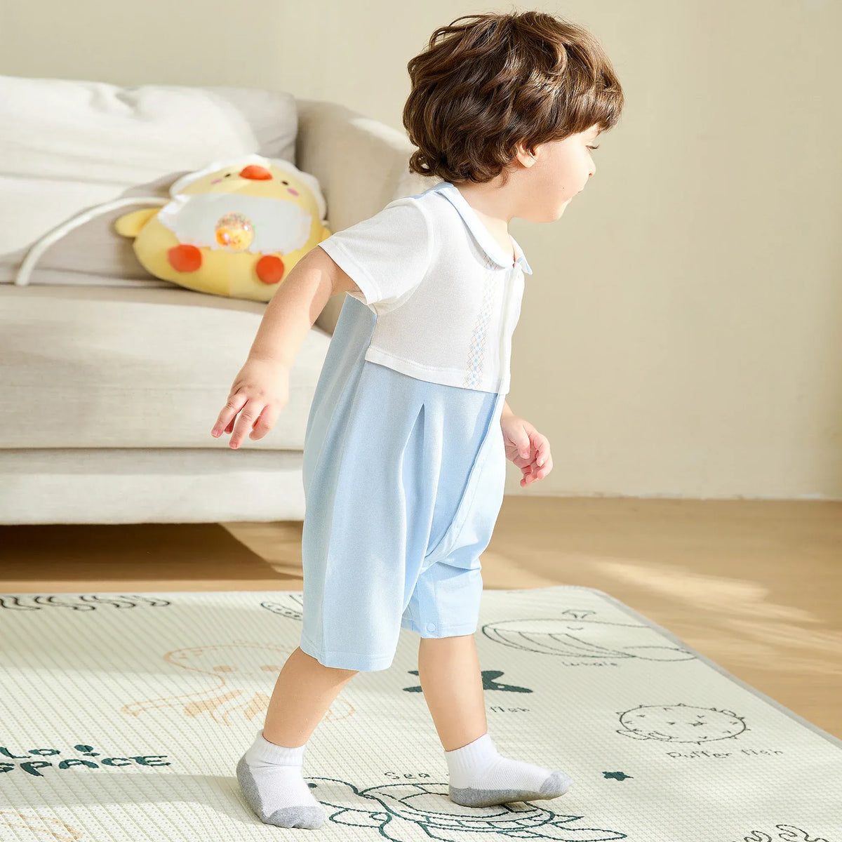 Color-Blocked Basic Romper For Baby boy Image