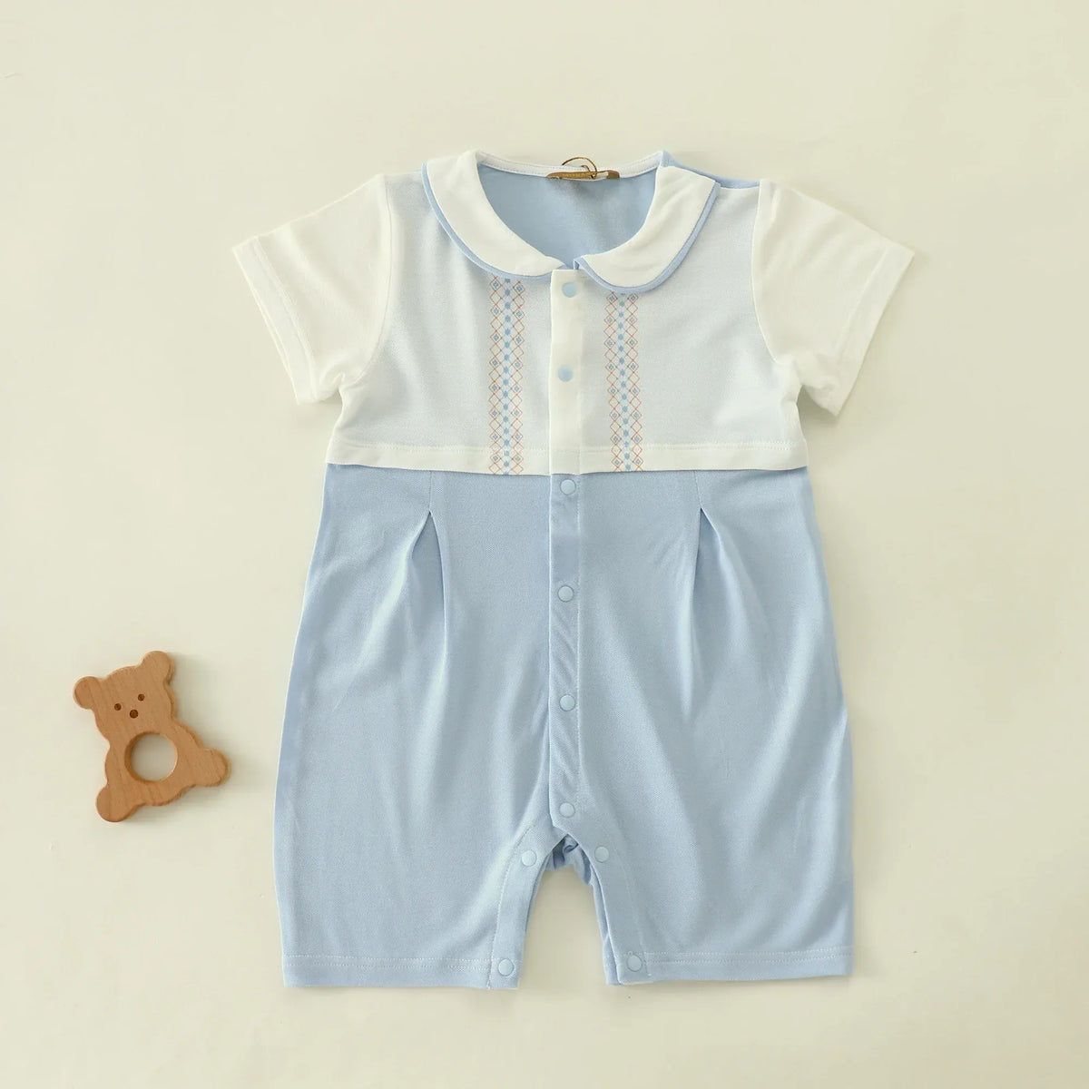 Blue Color-Blocked Basic Romper For Baby boy Image