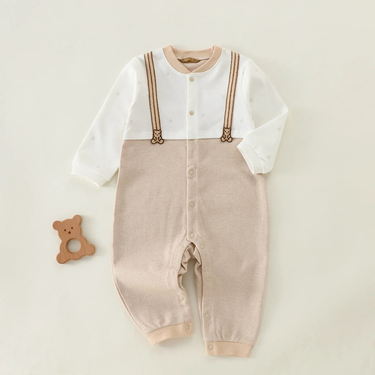 Khaki Color-Blocked Basic Romper For Baby boy Image