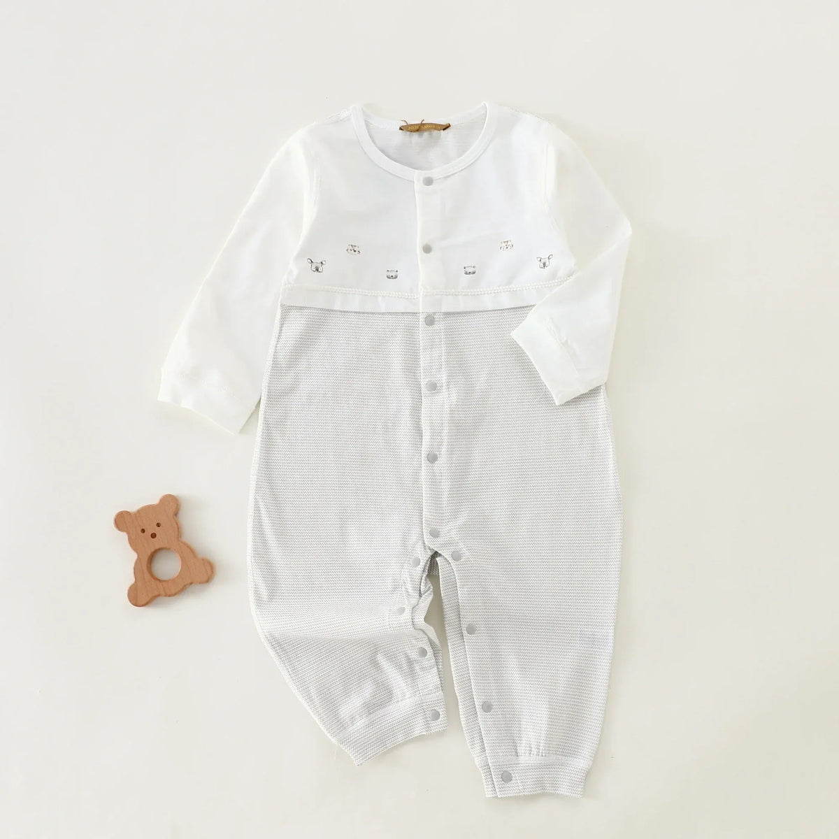 Grey Printed Basic Romper For Baby boy Image