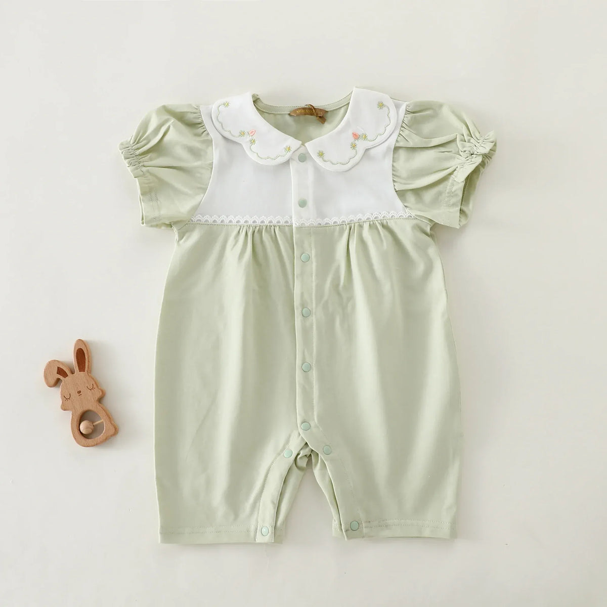 Green Floral Basic Romper For Baby girl Image