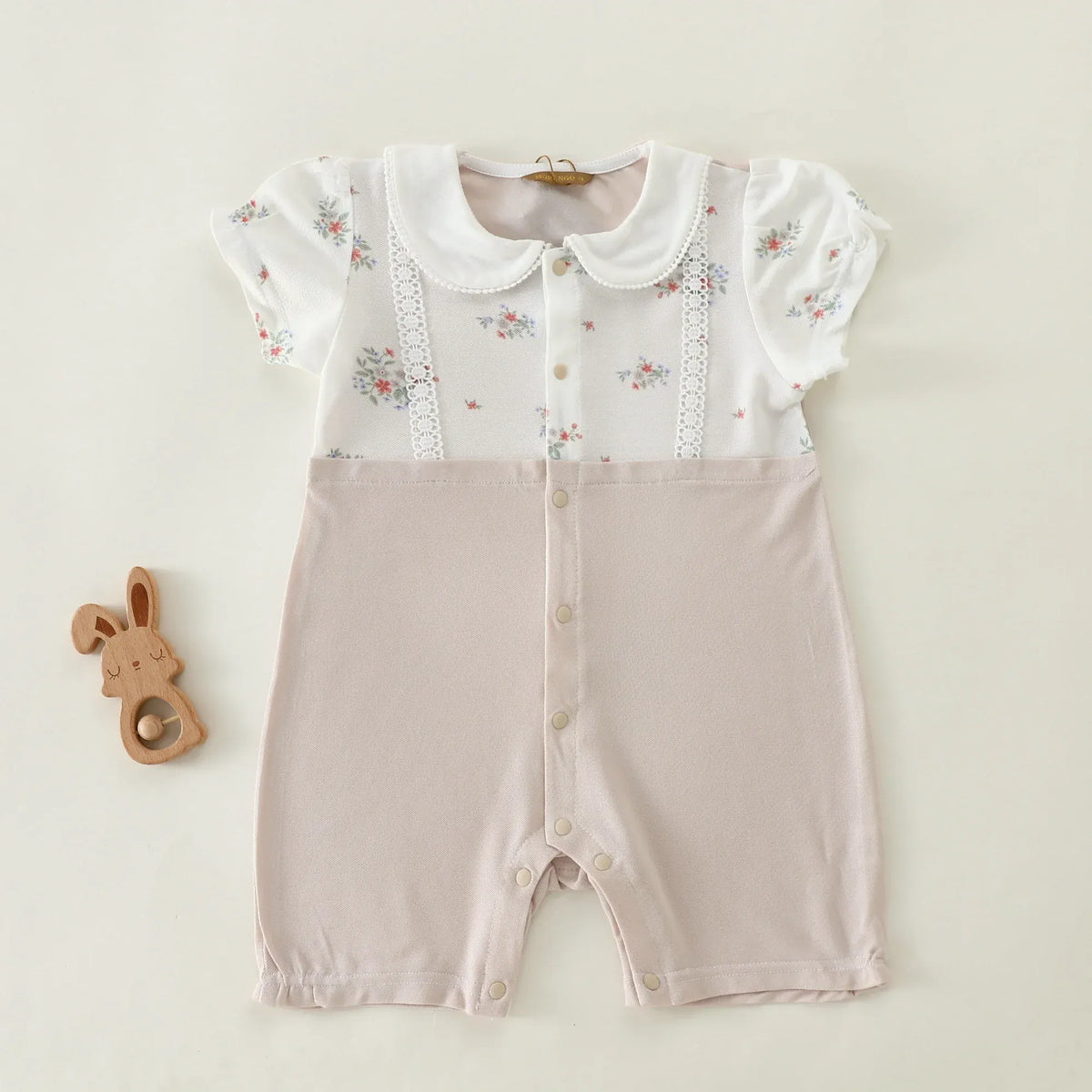 Grey Floral Basic Romper For Baby girl Image