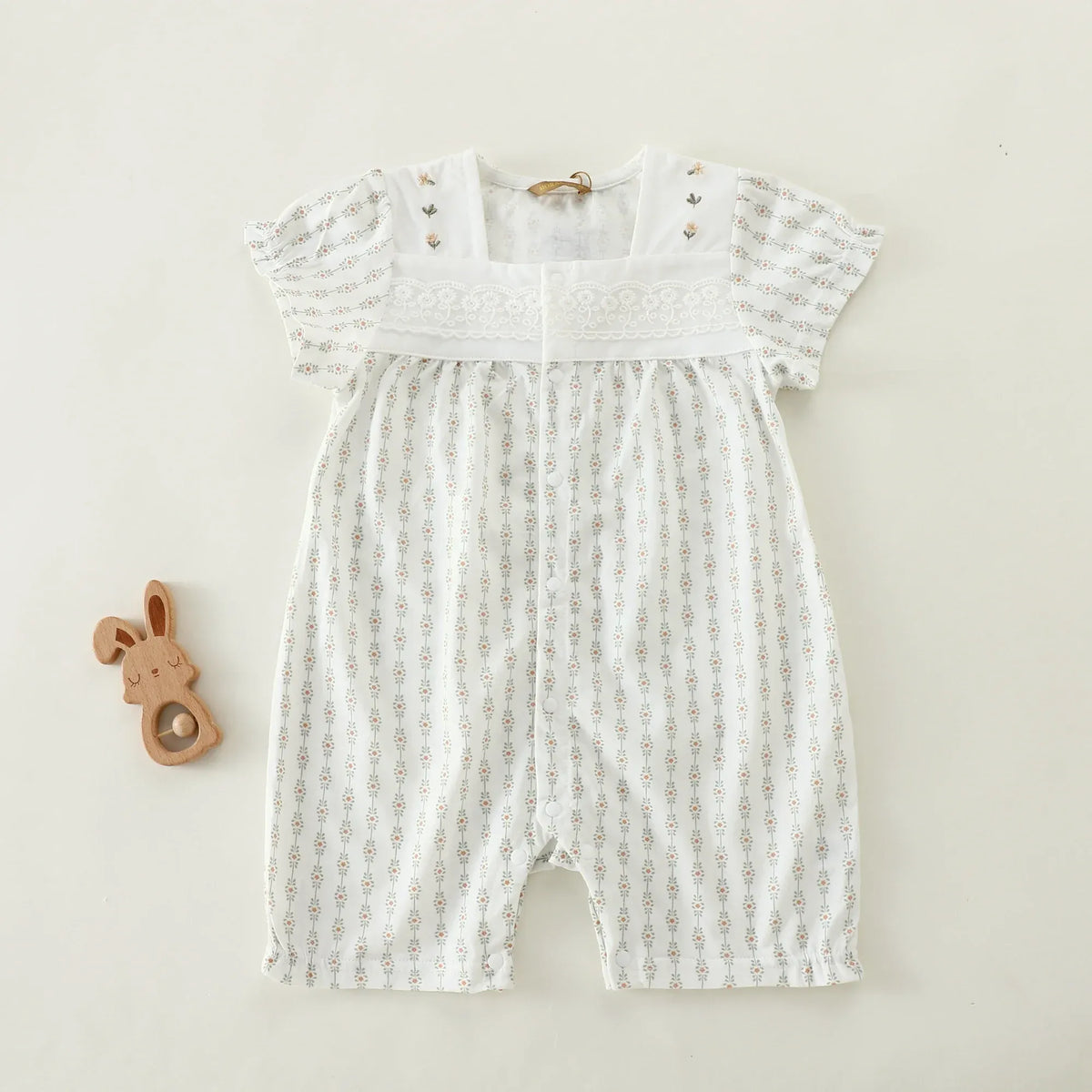 Khaki Floral Basic Romper For Baby girl Image