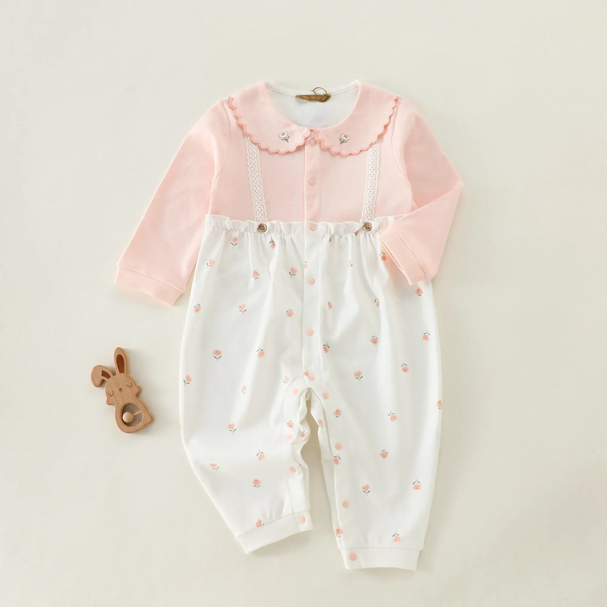 Pink Floral Basic Romper For Baby girl Image