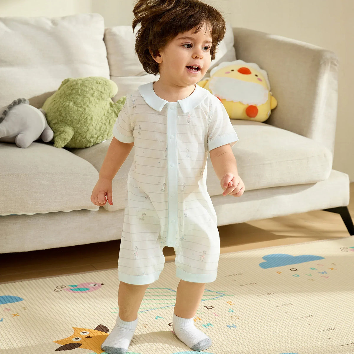 Striped Pajama Romper For Baby boy Image