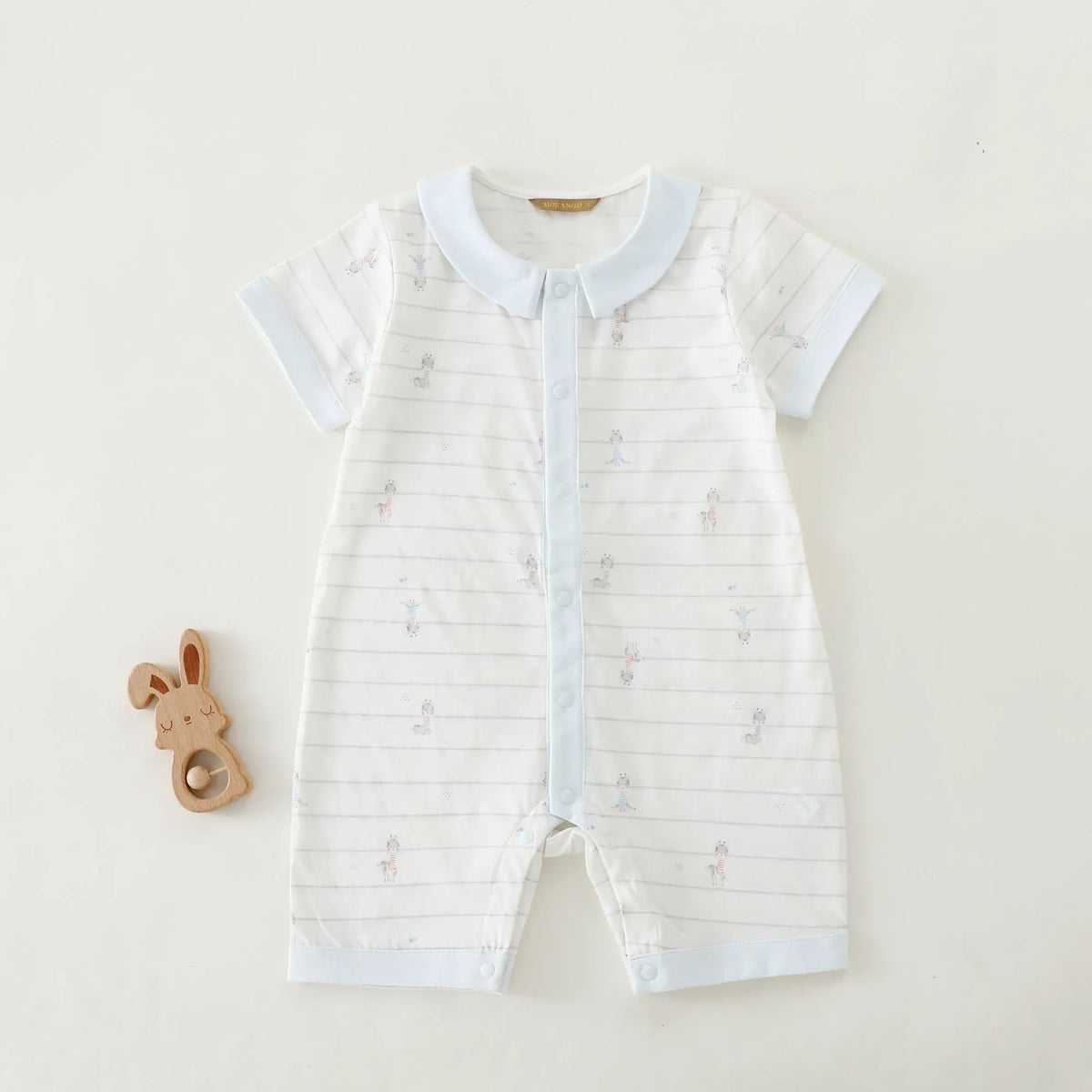 Blue Striped Pajama Romper For Baby boy Image