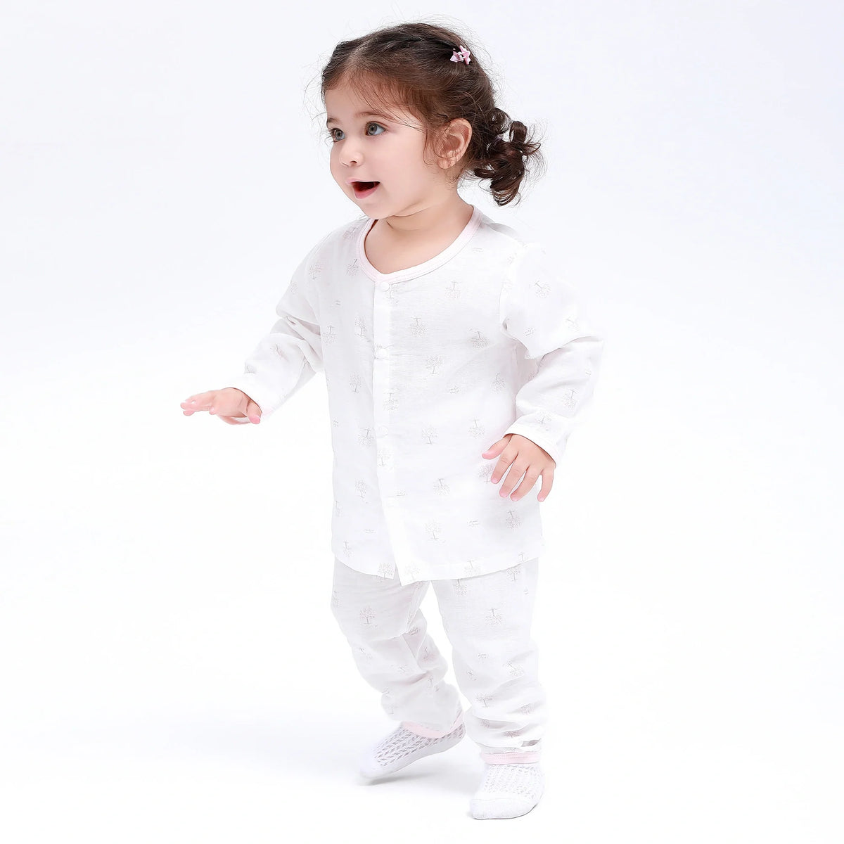 White Floral Pajamas Set-2Pc for Baby Image
