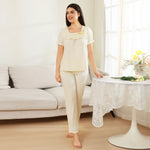 Light Yellow Embroidery Pajama Set 2Pc for Women Image
