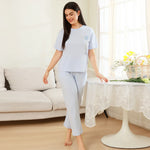 Light Blue Floral Pajama Set 2Pc for Women Image
