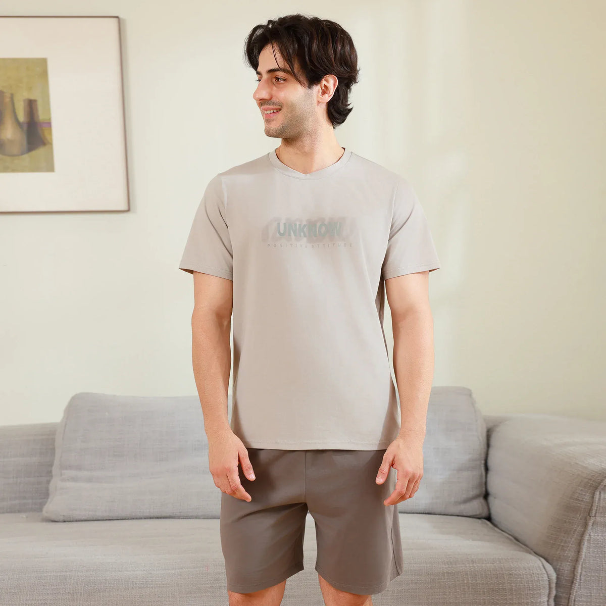 Grey Printed Pajama Set 2Pc for Men Image