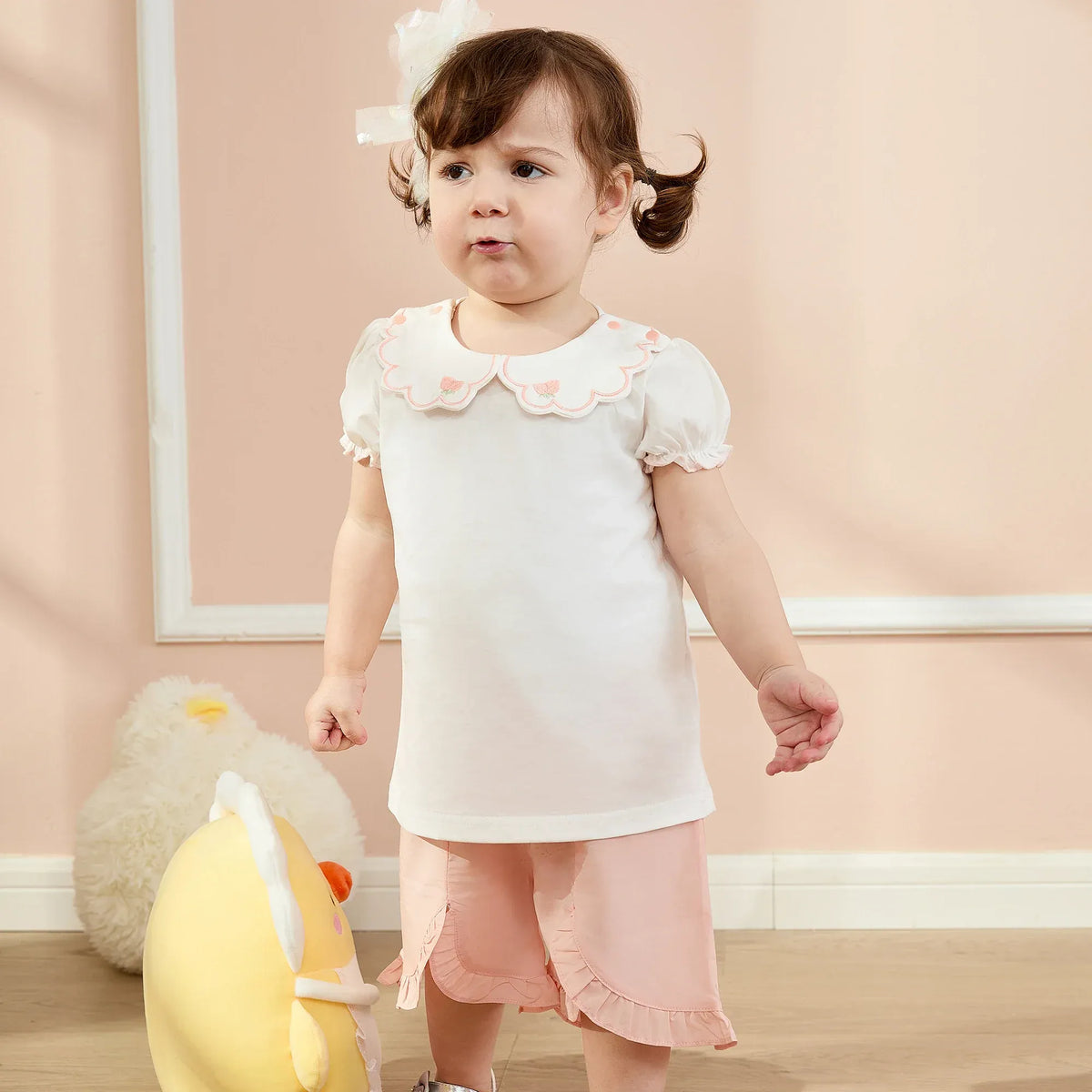 Floral T.Shirt and Plain Short For Baby girl Image