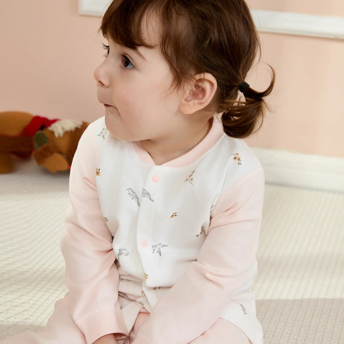 Printed Jacket and plain Pants Pajama For Baby girl Image
