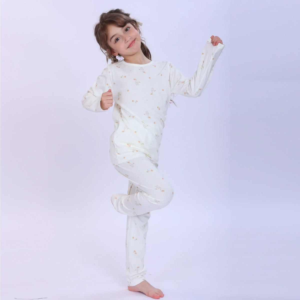 White Printed Pajama Set-2Pc For Girls Image