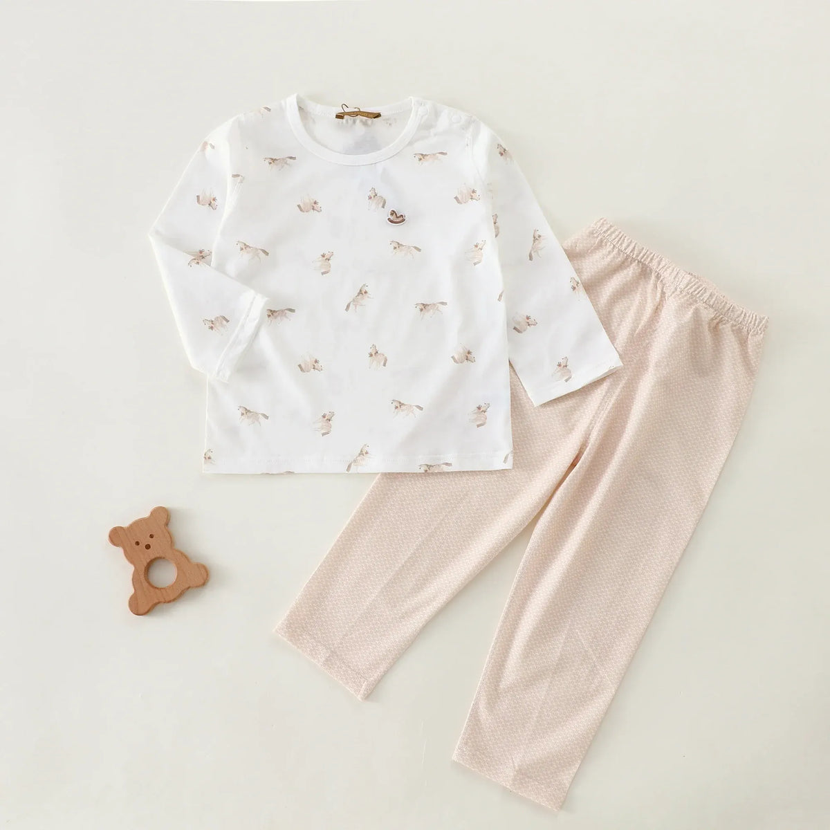 Khaki Printed T.Shirt and Checked Pants Pajama For Baby boy Image