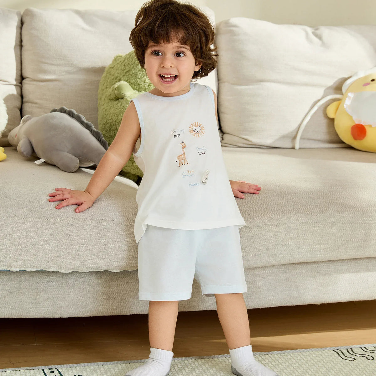 Printed Vest and Plain Shorts Pajama For Baby boy Image