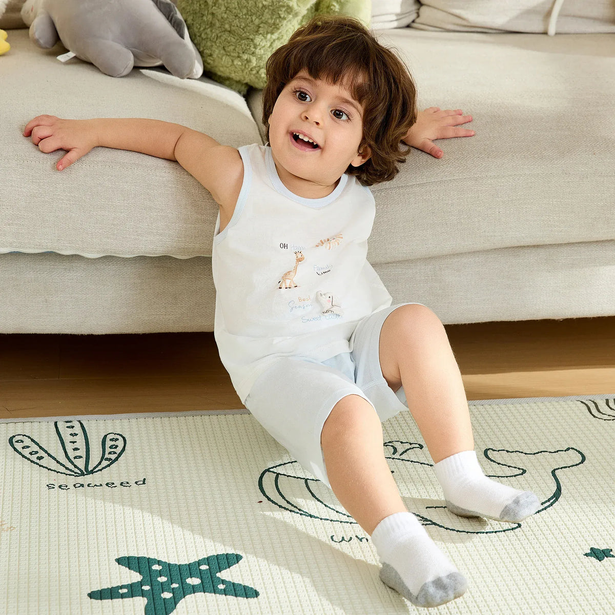 Printed Vest and Plain Shorts Pajama For Baby boy Image