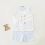 Blue Printed Vest and Plain Shorts Pajama For Baby boy Image