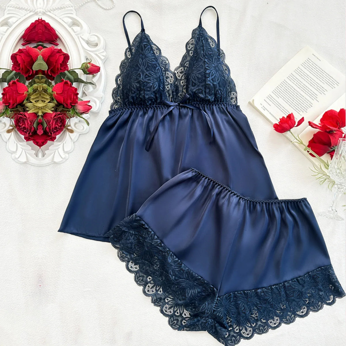 Blue Set-2pc Top and Short Lingerie For Women Image