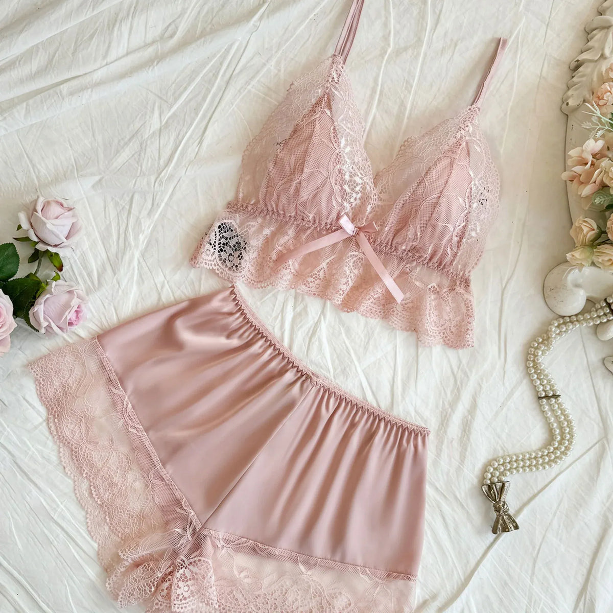 Pink Set-2pc Top and Short Lingerie For Women Image