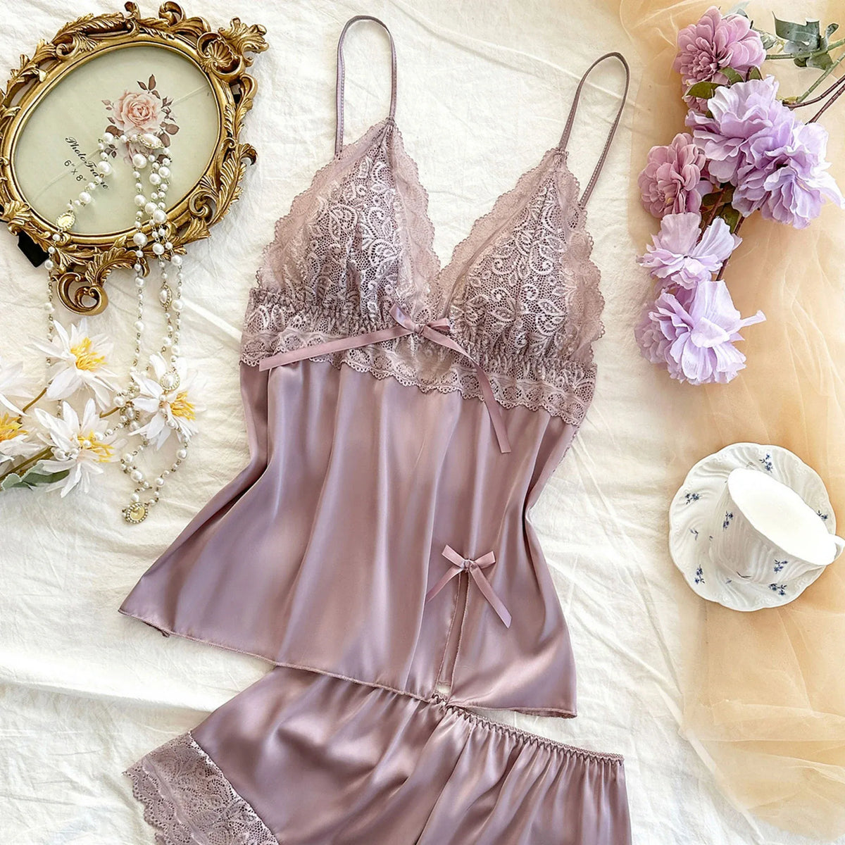 Purple Set-2pc Top and Short Lingerie For Women Image